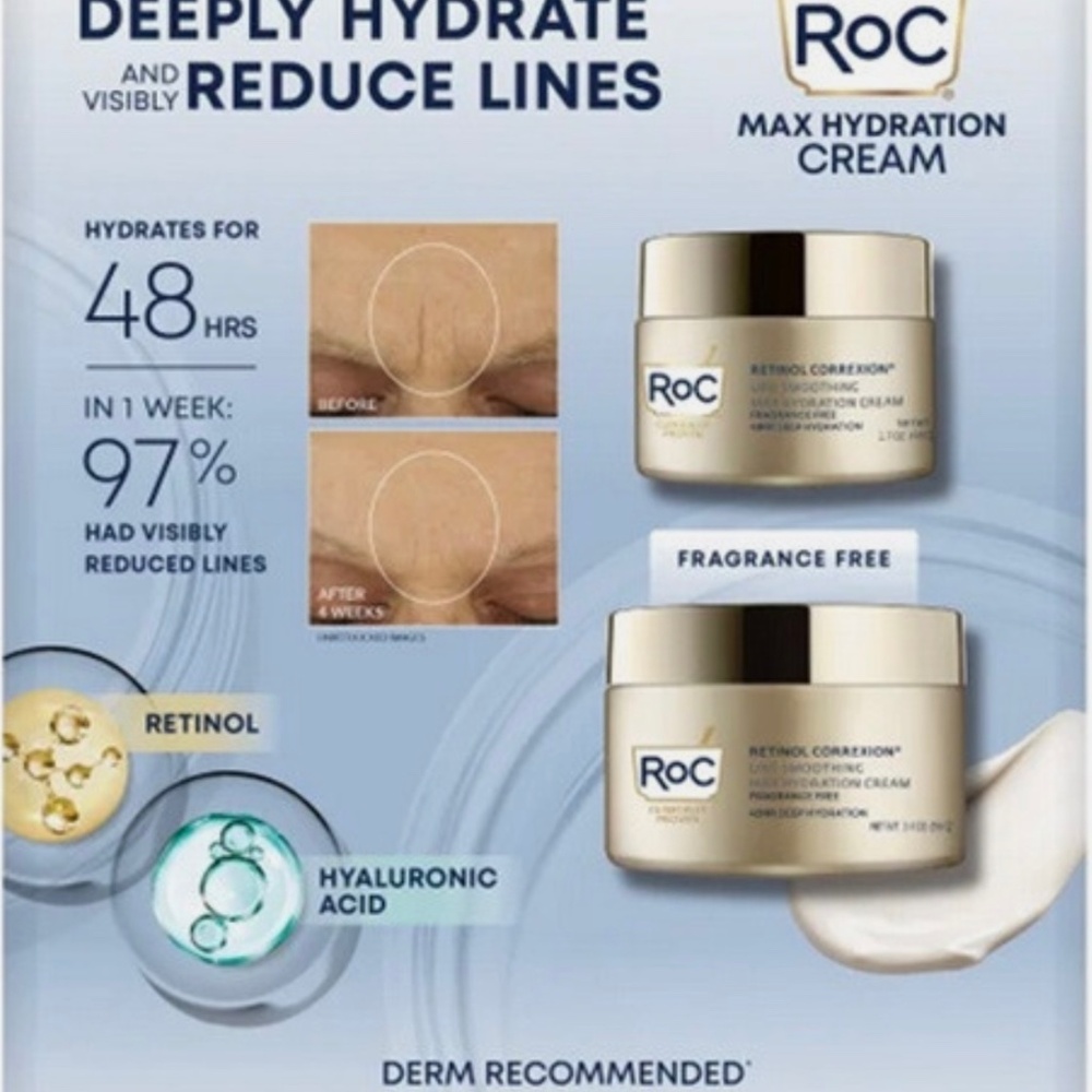 RoC Retinol Correxion & Max Hydration Cream 2 Packs 1.7oz & 3.4oz NIB Quick Ship